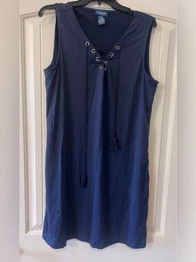 Size medium- Tommy Bahama Island Cays Lace-Up Dress in blue
